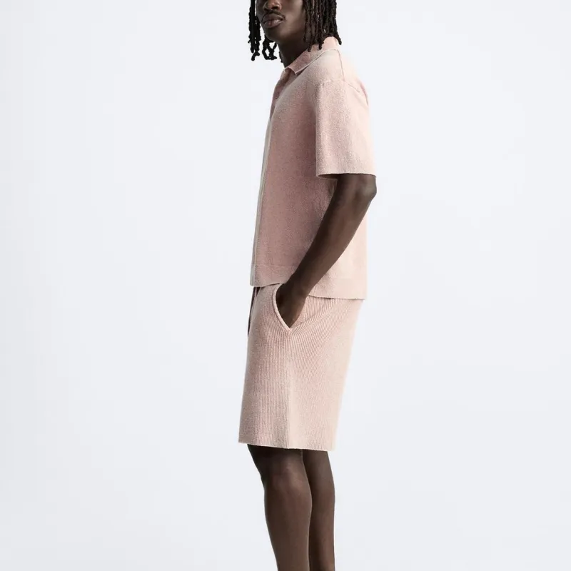 ZARA Polo Shirt Men's Light Pink-4