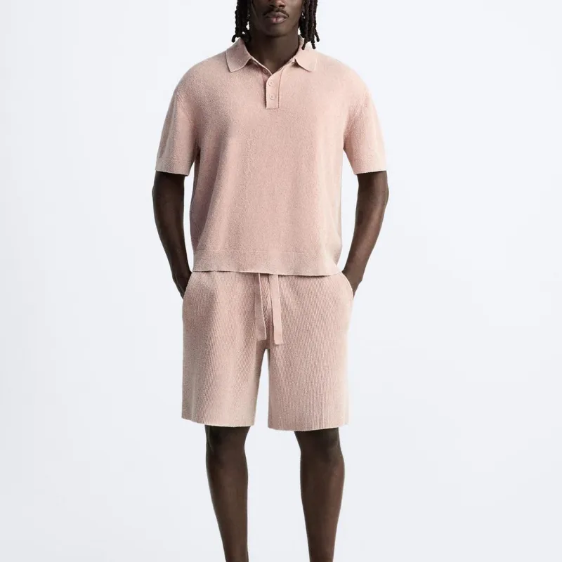 ZARA Polo Shirt Men's Light Pink-2