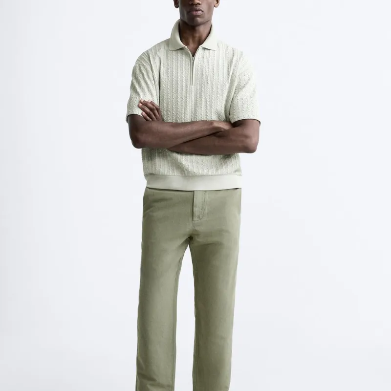 ZARA Polo Shirts Men Green-2