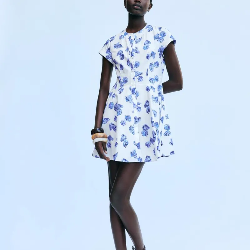 ZARA Short-Sleeved Dresses Women's Nude/Blue-2