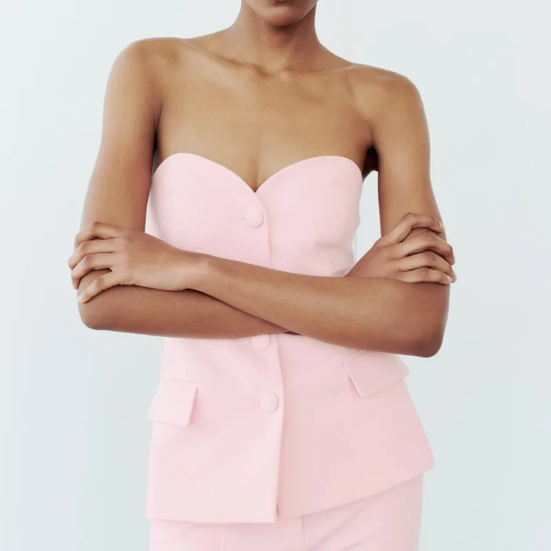 ZARA Strapless Top Women's Pink-4