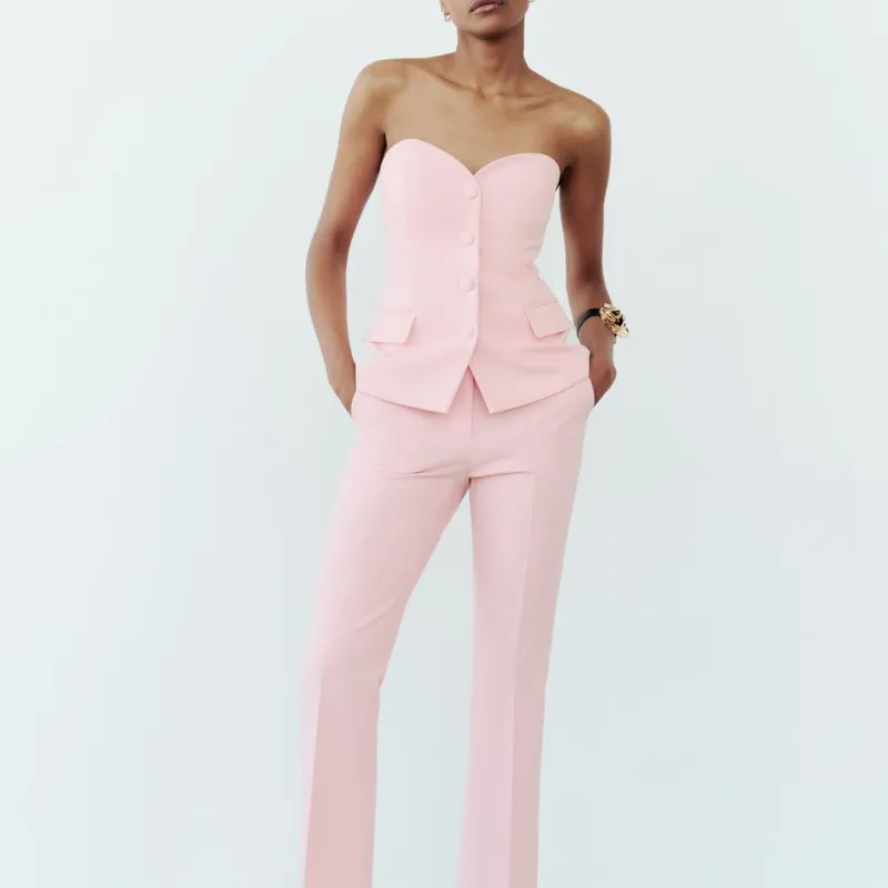 ZARA Strapless Top Women's Pink-2