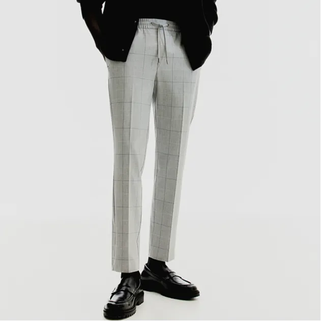 H&M Casual Pants Men's Light Gray/Plaid-1