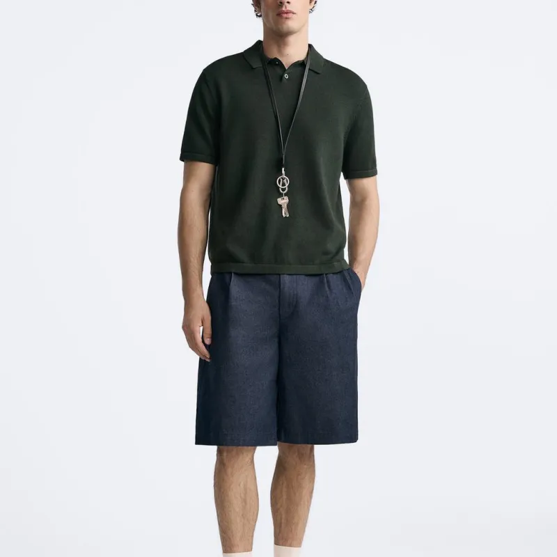 ZARA Polo Shirt Men's Dark Green-2