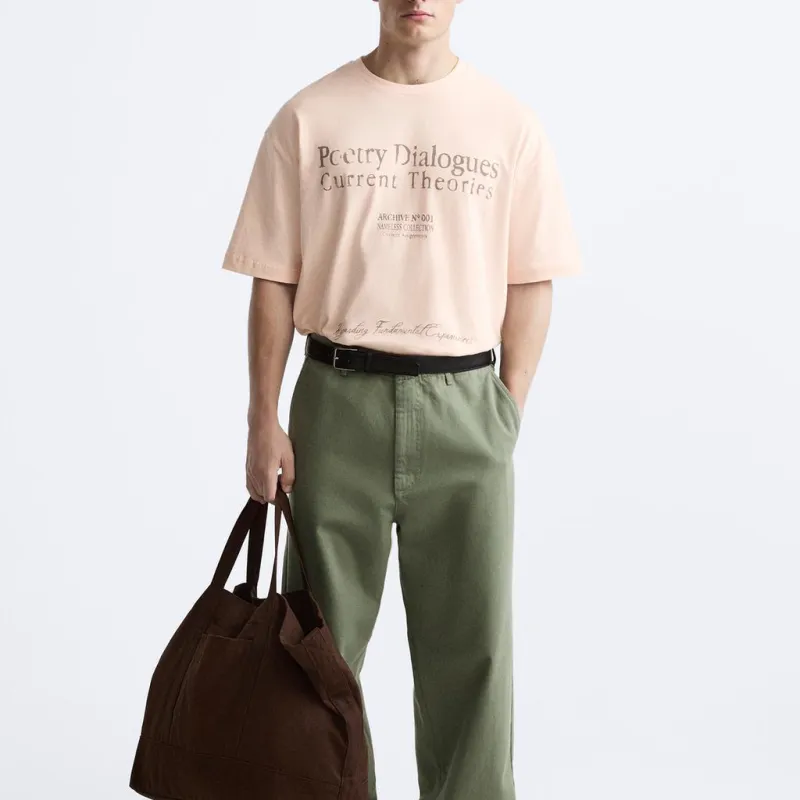ZARA T-Shirt Men's Light Pink Red-3
