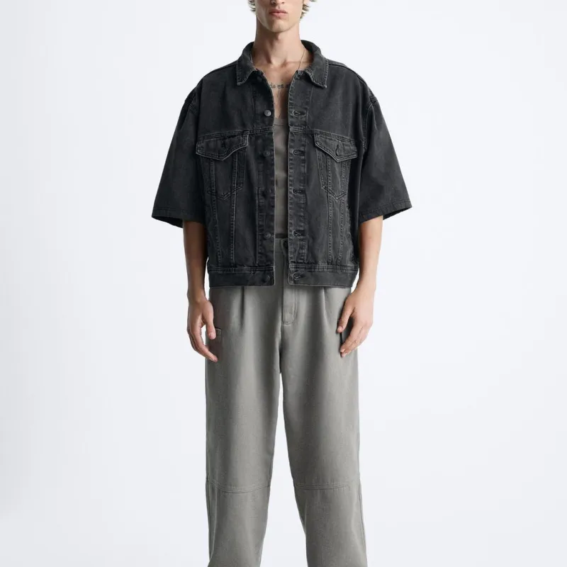 ZARA Denim Jackets Men Black-3