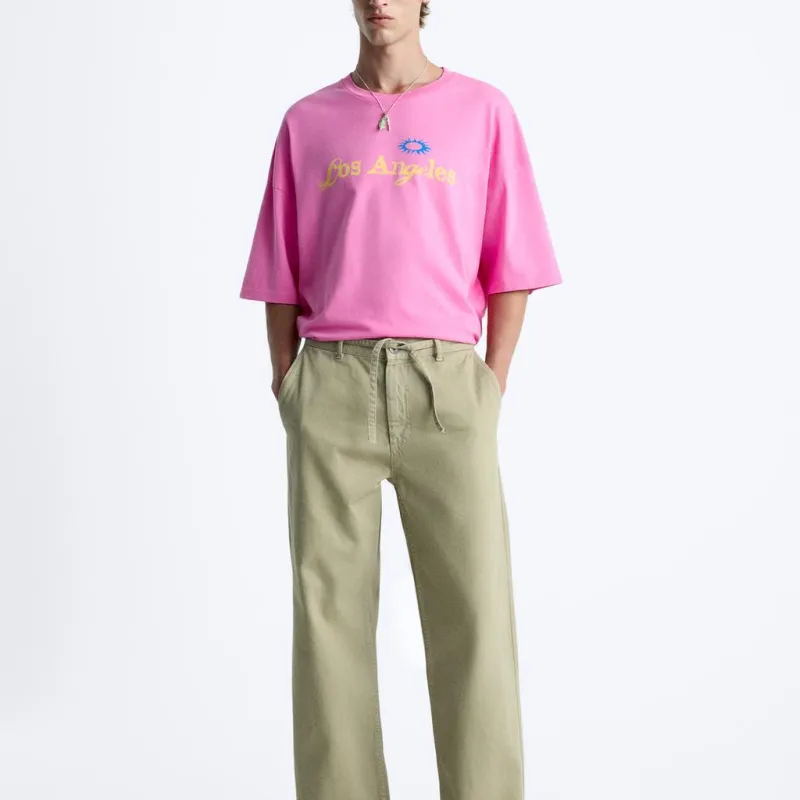 ZARA T-Shirt Men's Neon Pink Red-2