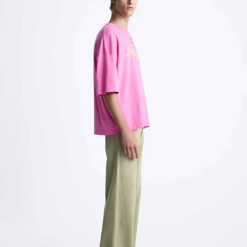 ZARA T-Shirt Men's Neon Pink Red-4