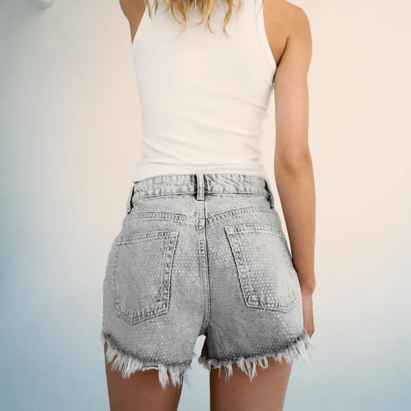 ZARA Trf Denim Shorts Women's Gray-3