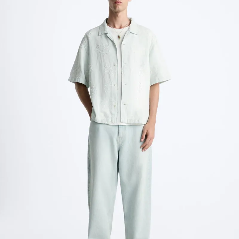 ZARA Shirts Men Light Blue-2
