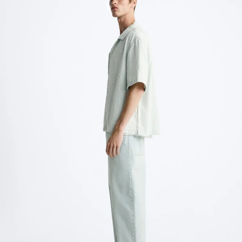 ZARA Shirts Men Light Blue-4