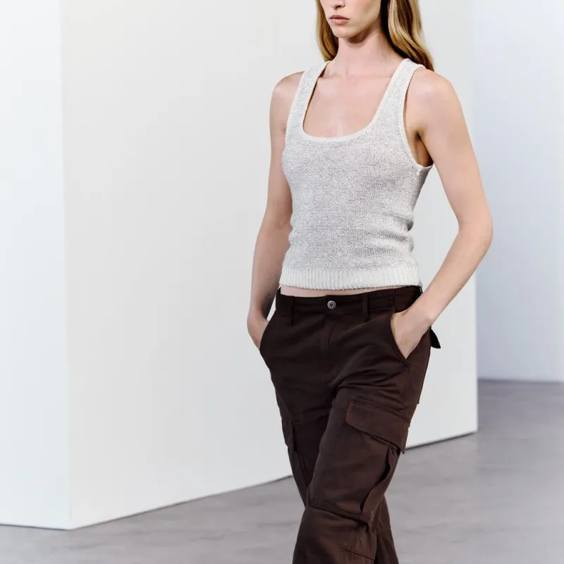 ZARA Tank Tops Women's Gray-3