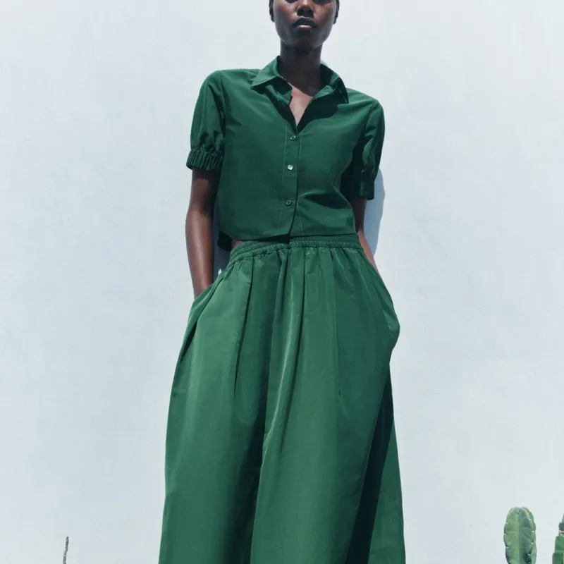 ZARA ZW Series Shirt Women's Green-2