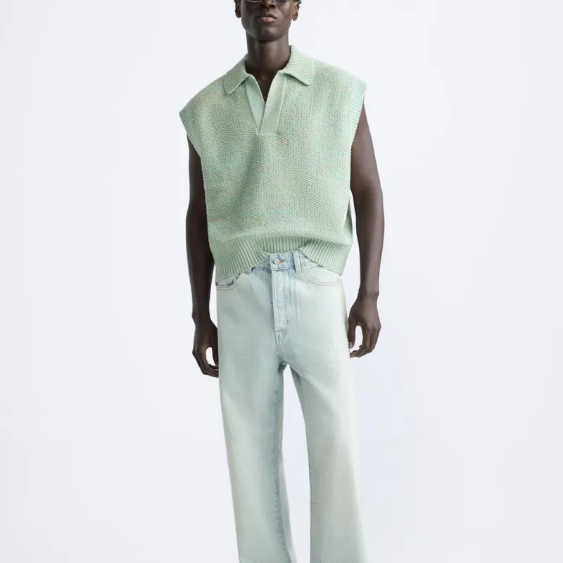 ZARA Tank Tops Men's Light Blue Green-2
