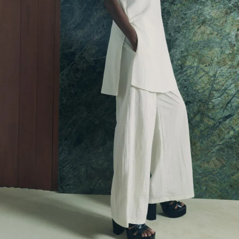 ZARA ZW Series Casual Pants Women's Frosted White-3
