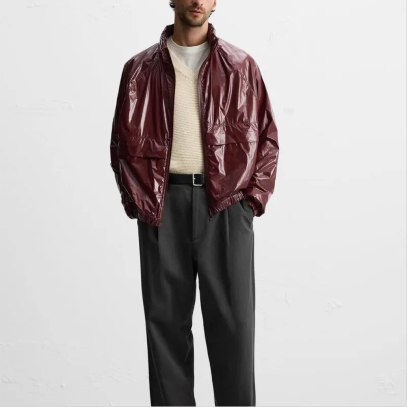 ZARA Jackets Coats Men Dark Red-2