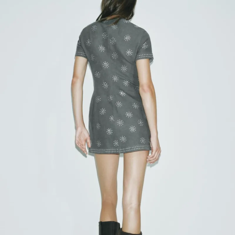 ZARA ZW Series Short Sleeved Dress Women's Gray-3