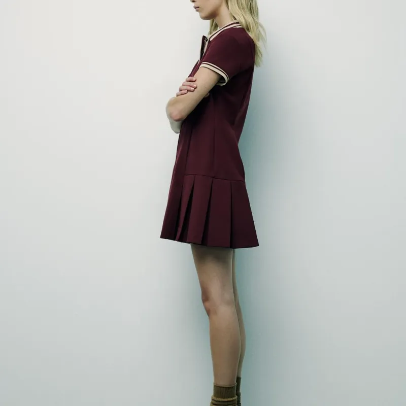 ZARA Trf Short-Sleeved Dresses Women's Burgundy-4