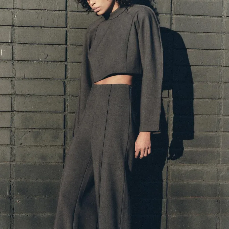 ZARA Crop Tops Women's Gray-4