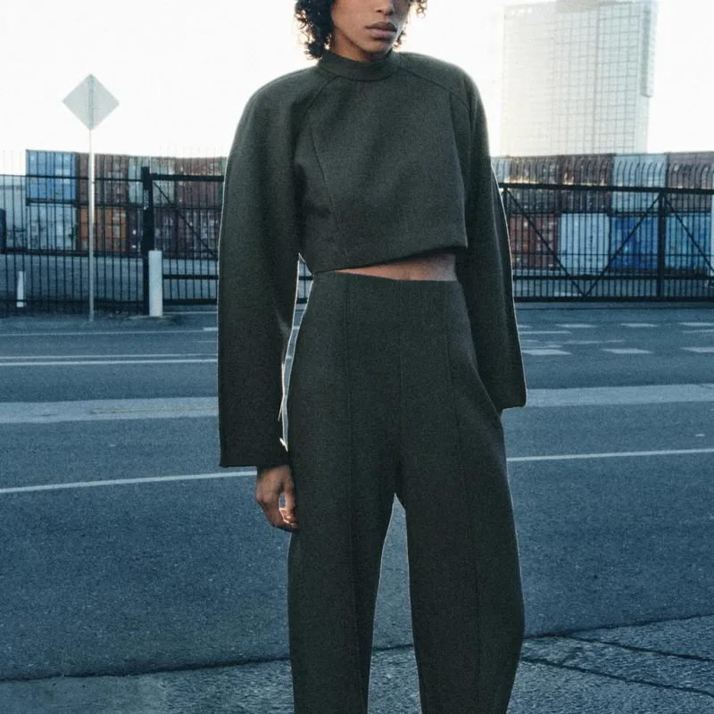 ZARA Crop Tops Women's Gray-2