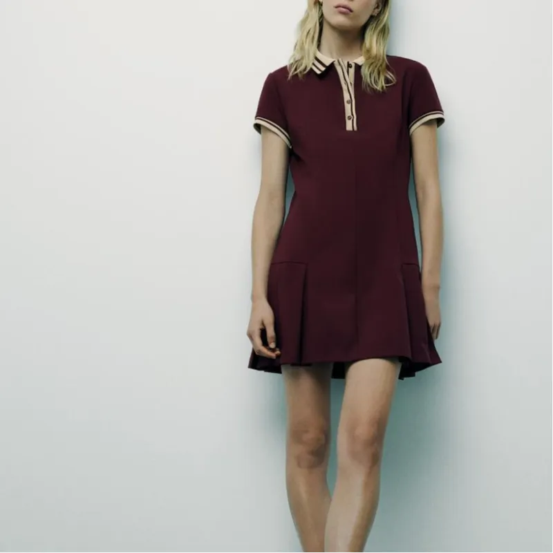 ZARA Trf Short-Sleeved Dresses Women's Burgundy-2