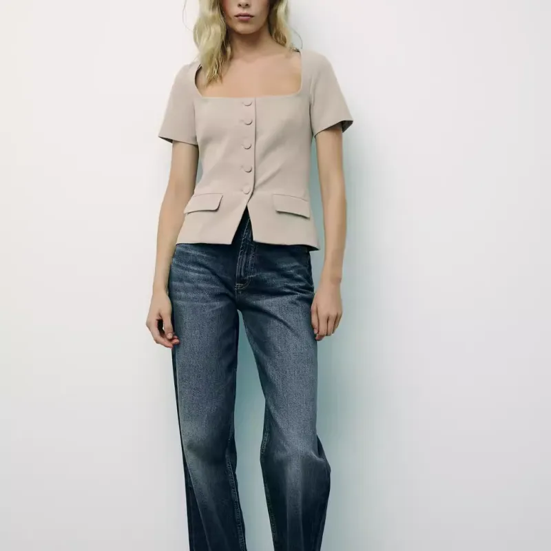 ZARA Regular T Shirt Women's Dark Beige-2