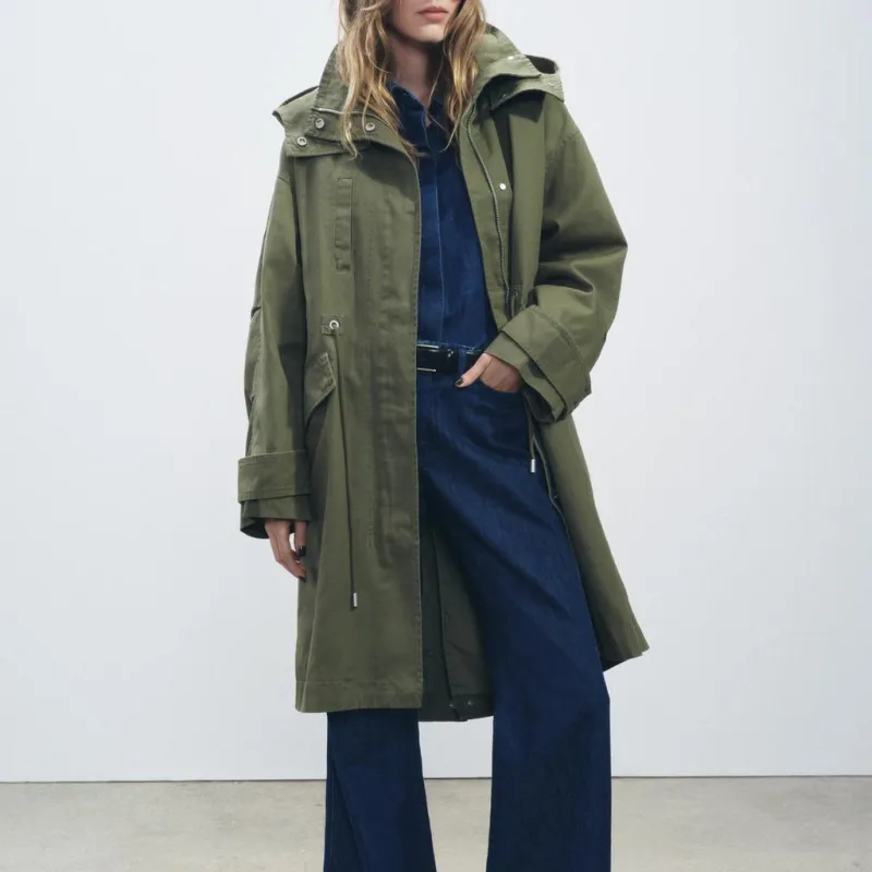 ZARA ZW Series Trench Coat Women's Green-2