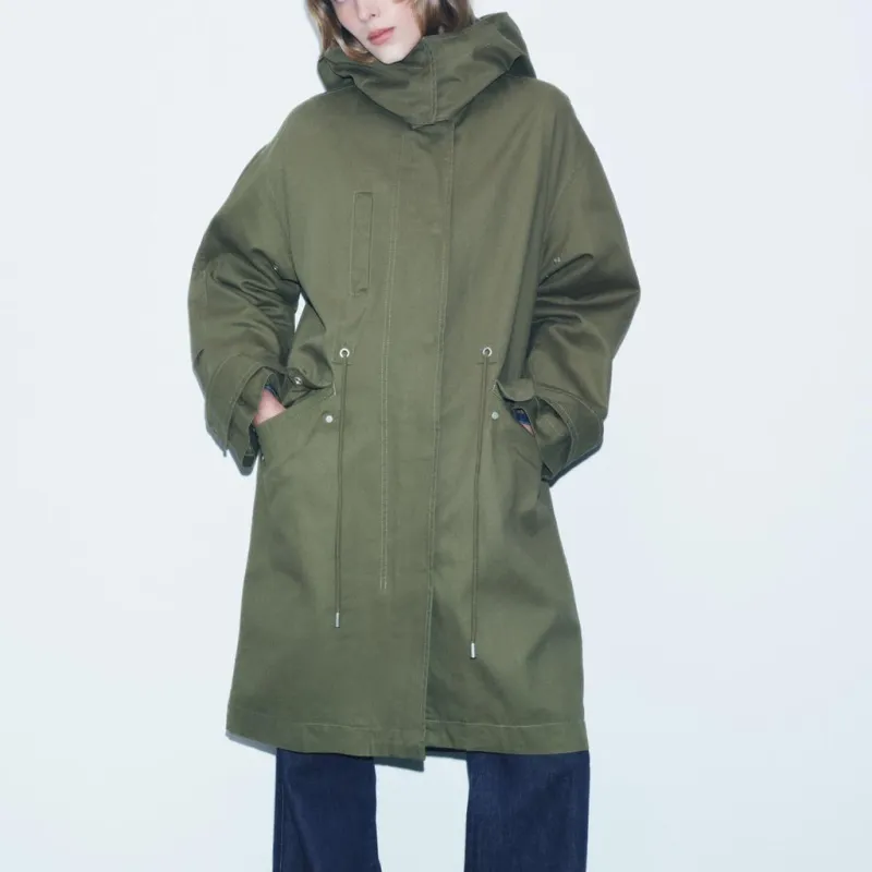 ZARA ZW Series Trench Coat Women's Green-3
