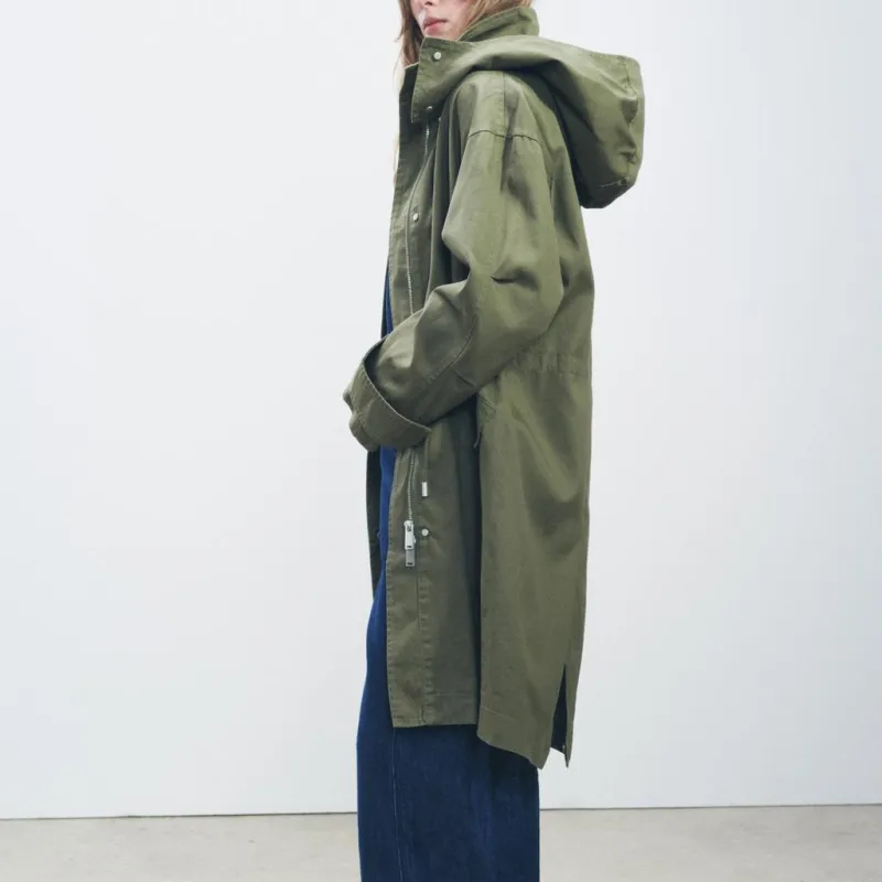 ZARA ZW Series Trench Coat Women's Green-4