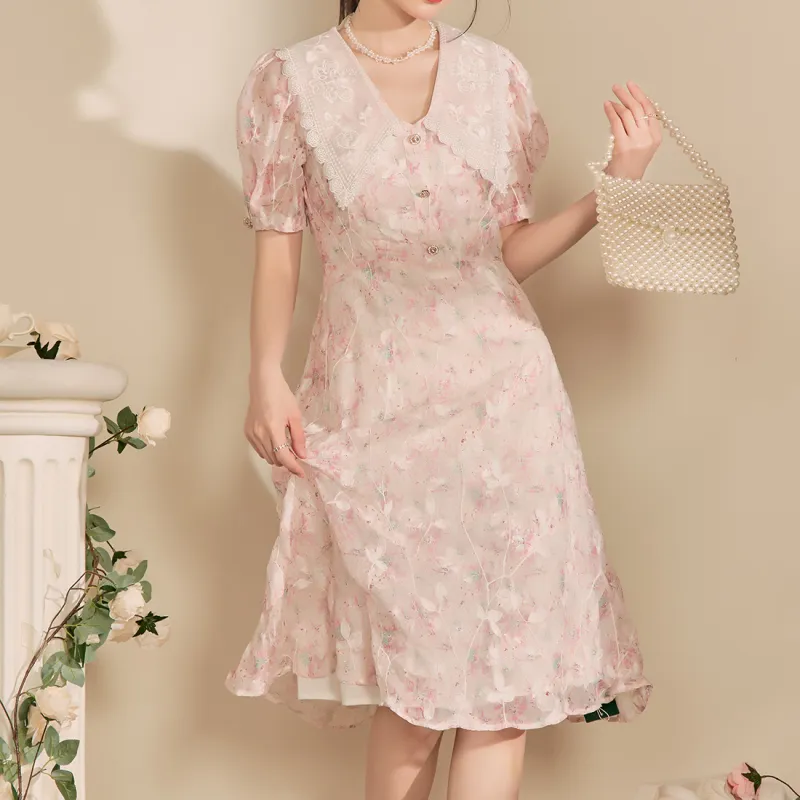 QIAOYUHUAZUN Short Sleeved Dresses Women's Pink-1
