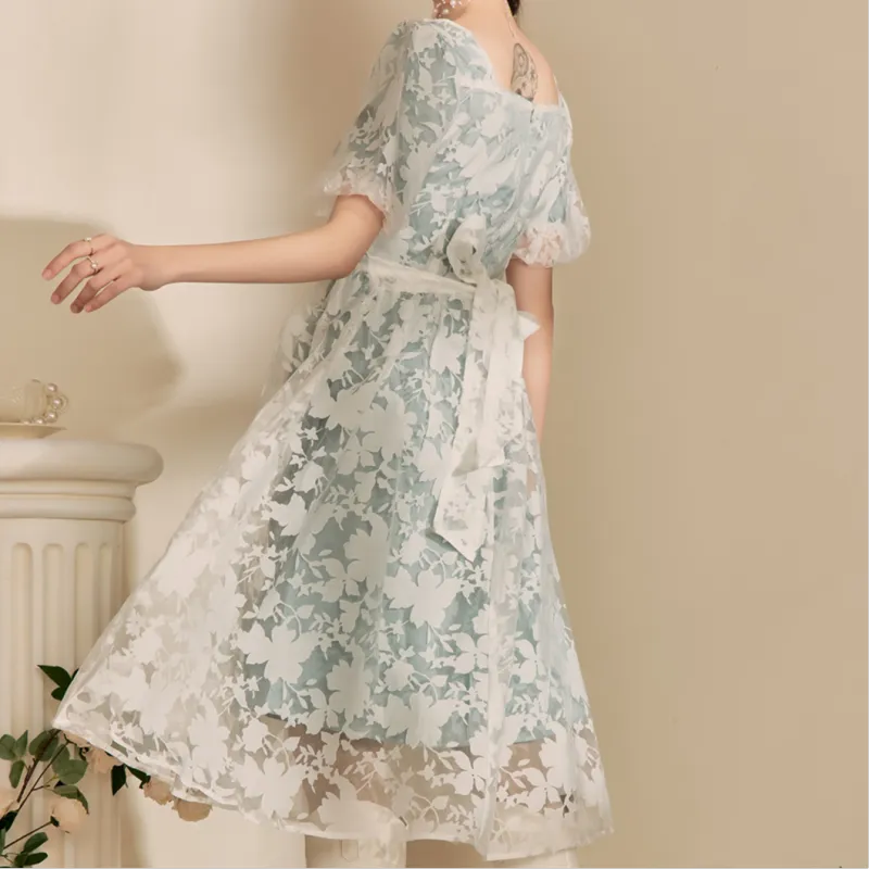 QIAOYUHUAZUN Short Sleeved Dresses Women's Lake Blue-1