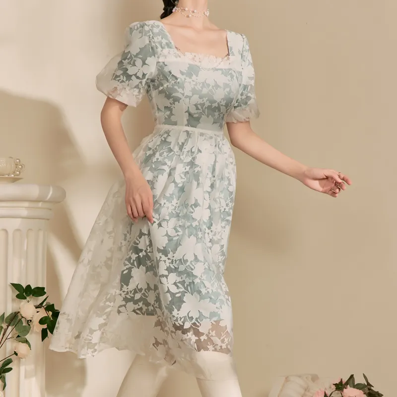 QIAOYUHUAZUN Short Sleeved Dresses Women's Lake Blue-2