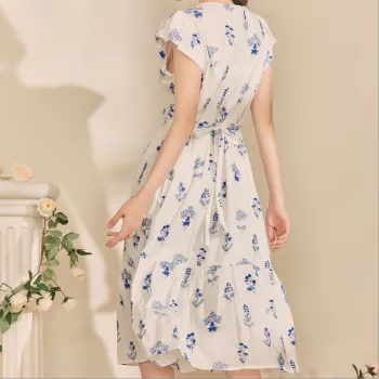 QIAOYUHUAZUN Short Sleeved Dresses Women's Blue