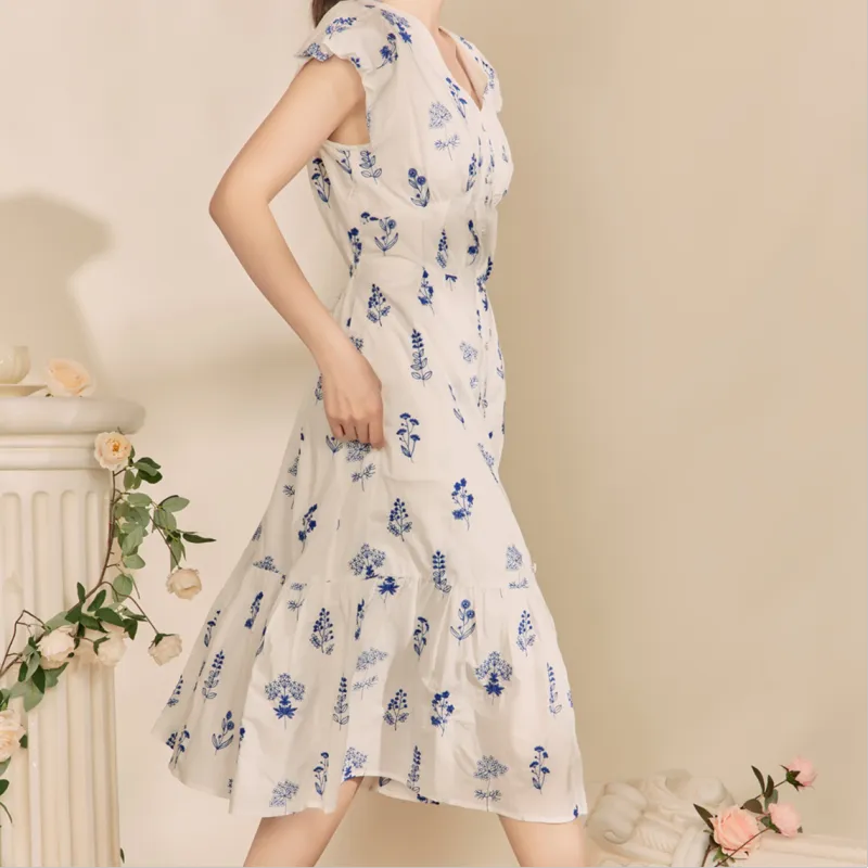 QIAOYUHUAZUN Short Sleeved Dresses Women's Blue-1