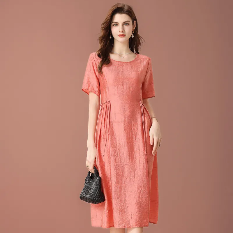 FENHONGMALI Short Sleeved Dresses Women's Pink-1