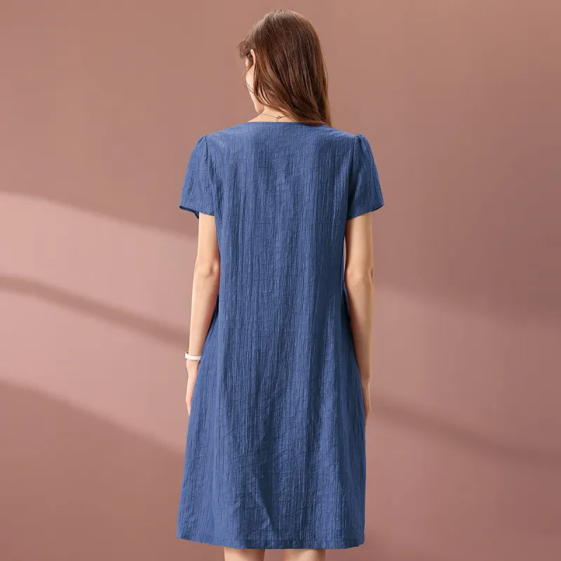 FENHONGMALI Short Sleeved Dresses Women's Blue-1