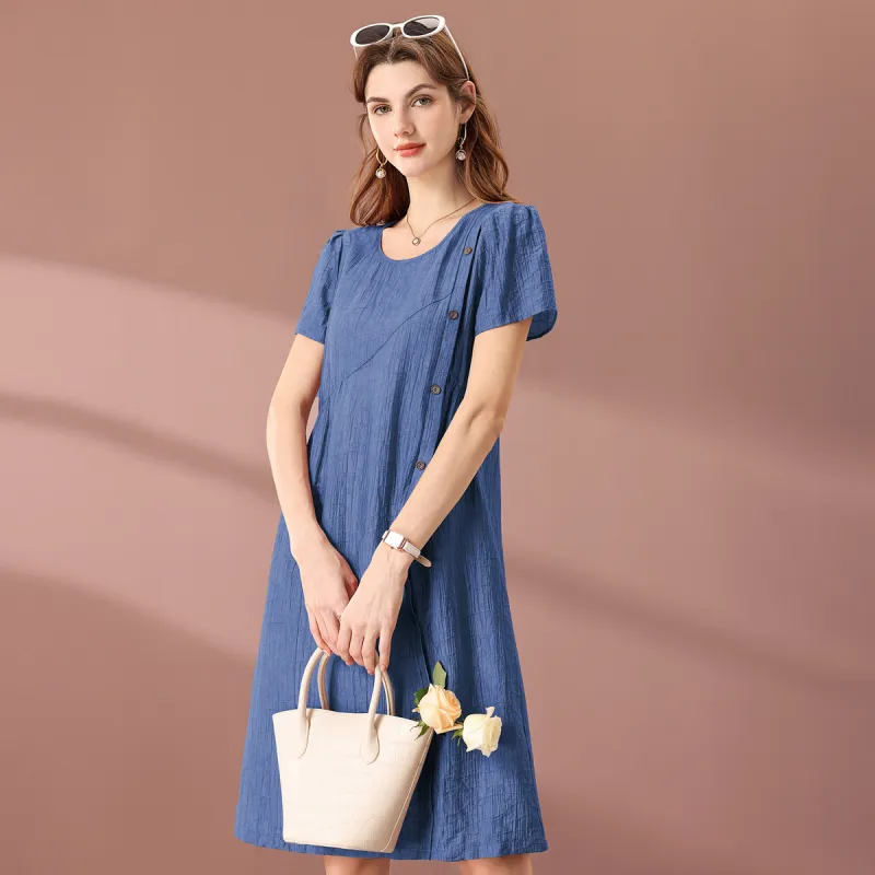 FENHONGMALI Short Sleeved Dresses Women's Blue-0