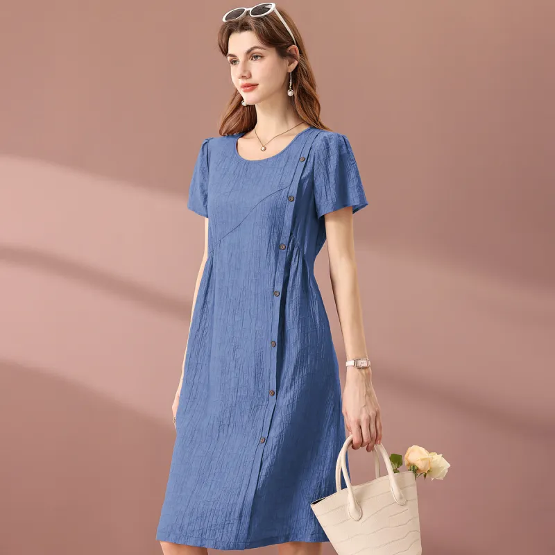 FENHONGMALI Short Sleeved Dresses Women's Blue-2