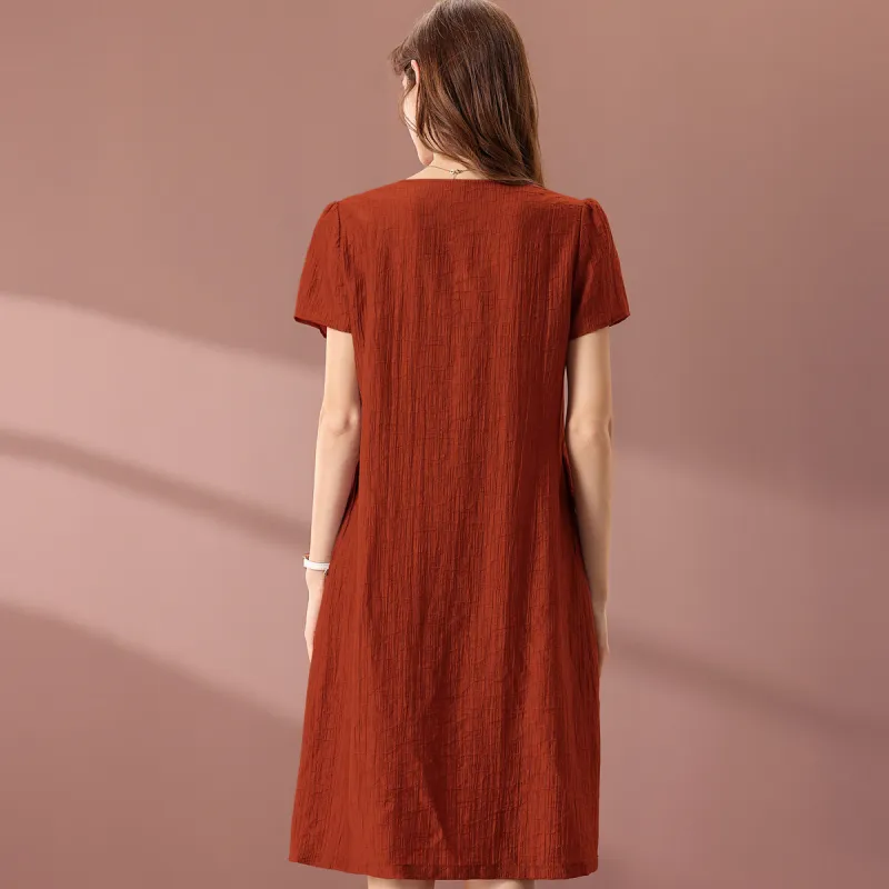 FENHONGMALI Short Sleeved Dresses Women's Red-1