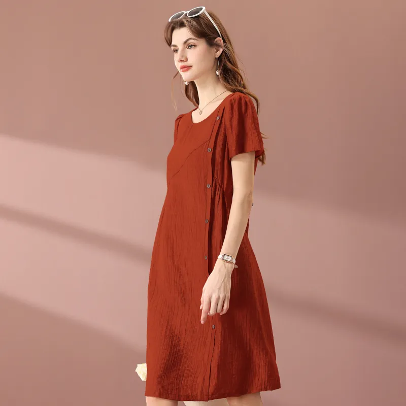 FENHONGMALI Short Sleeved Dresses Women's Red-2