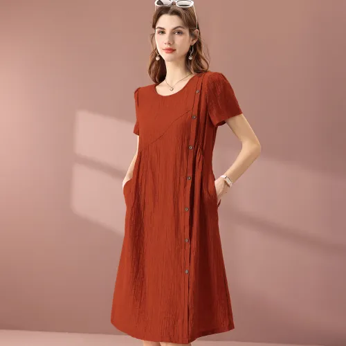 FENHONGMALI Short-Sleeved Dresses Women's Red