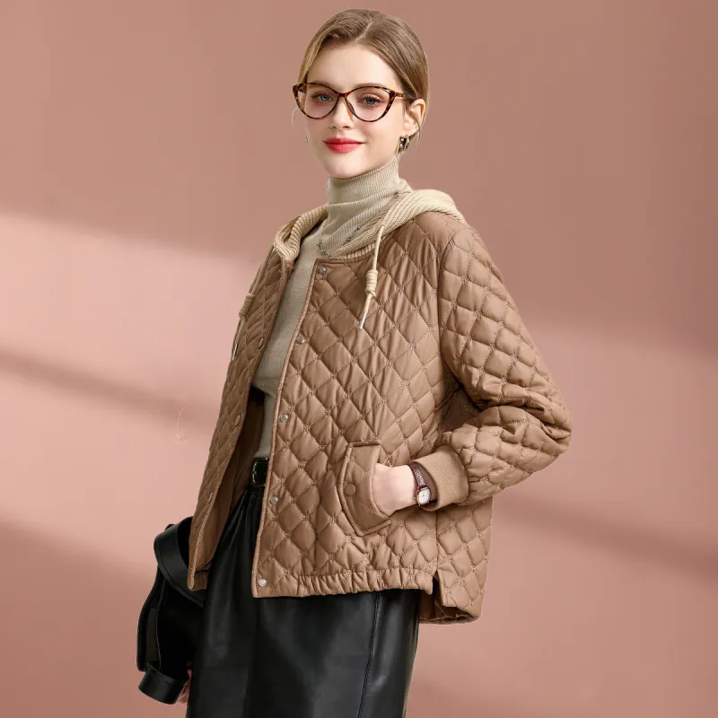 FENHONGMALI Puffer Jacket Women's Khaki-3