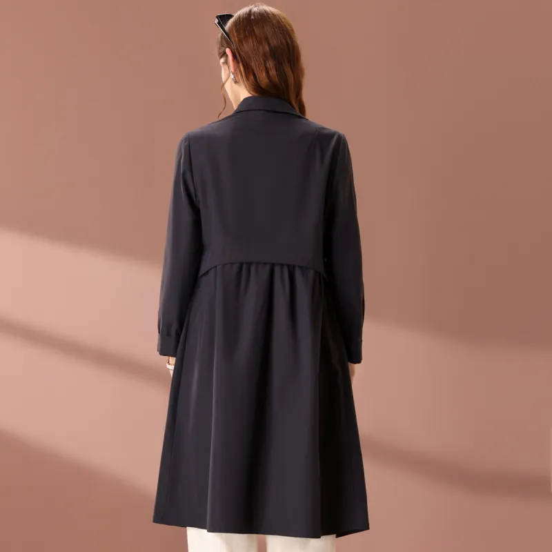 FENHONGMALI Trench Coat Women's Blue-0