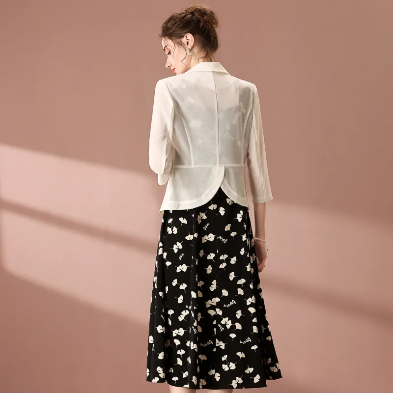 FENHONGMALI Skirt Set Women's Black White Heather-1