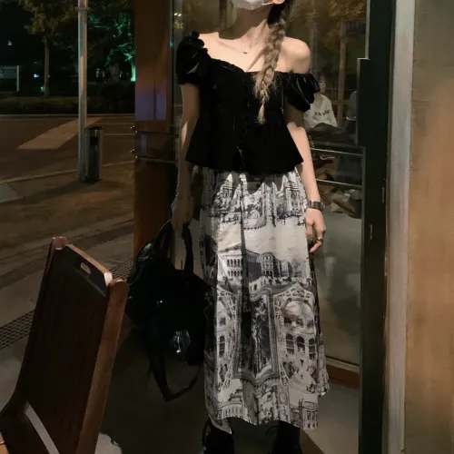 YIWANGJIEKONG Summer Casual Long Skirts Women's Notre-Dame De Paris