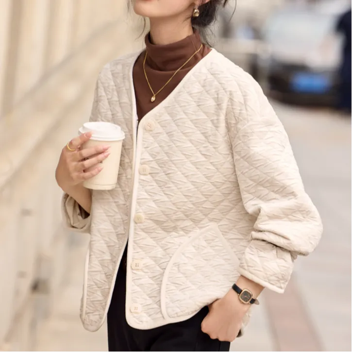 Mo Han Yi Mei Cropped Coat Women's Beige-0