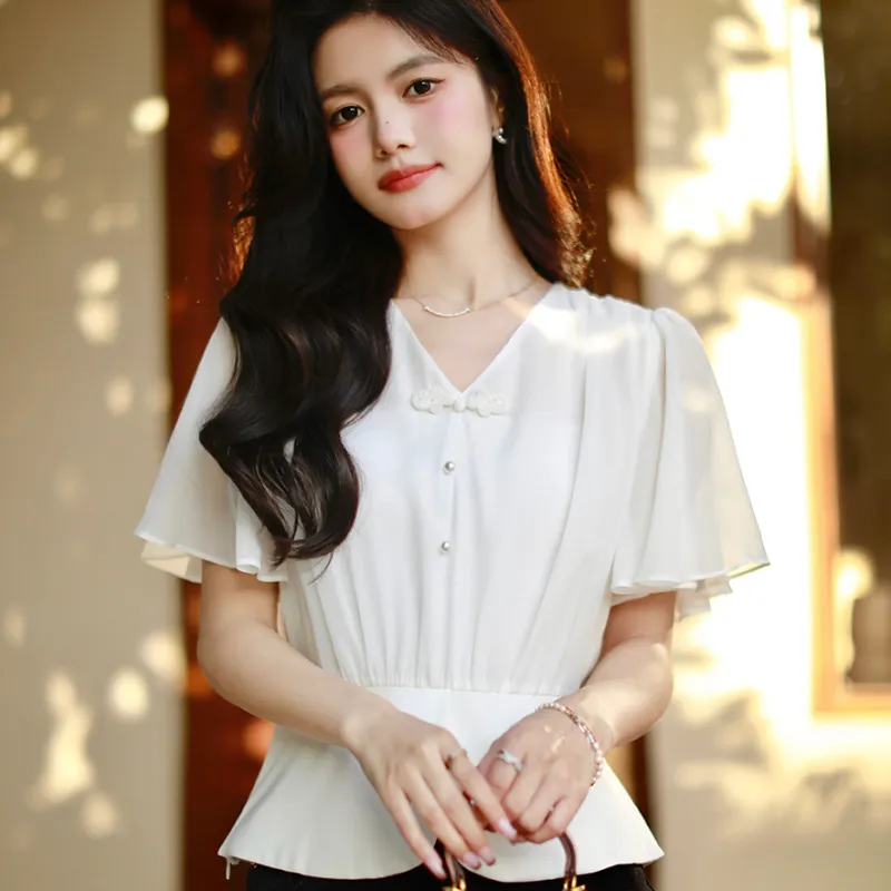 HUASJ Chiffon Shirts Women's White-2