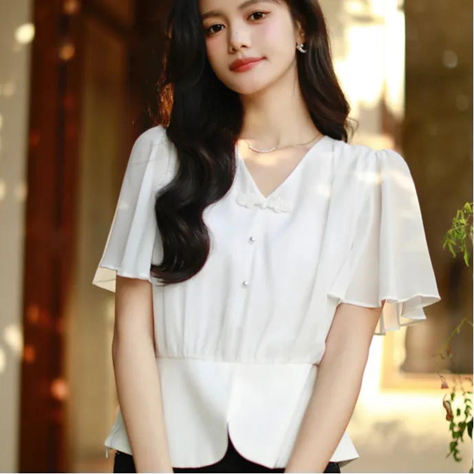 HUASJ Chiffon Shirts Women's White-3