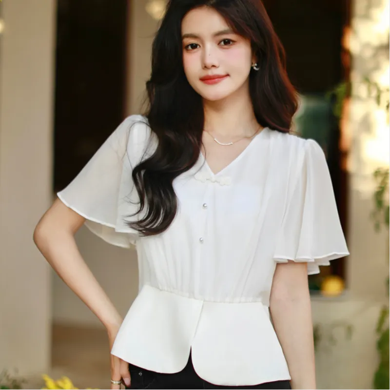 HUASJ Chiffon Shirts Women's White-1