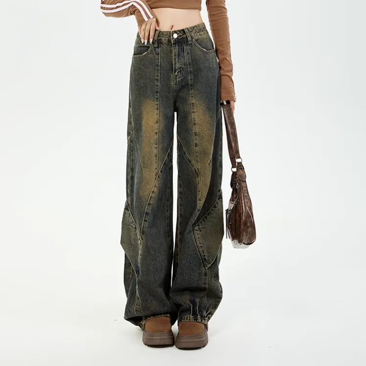 YINLEI Jeans Women's Mud Yellow-4